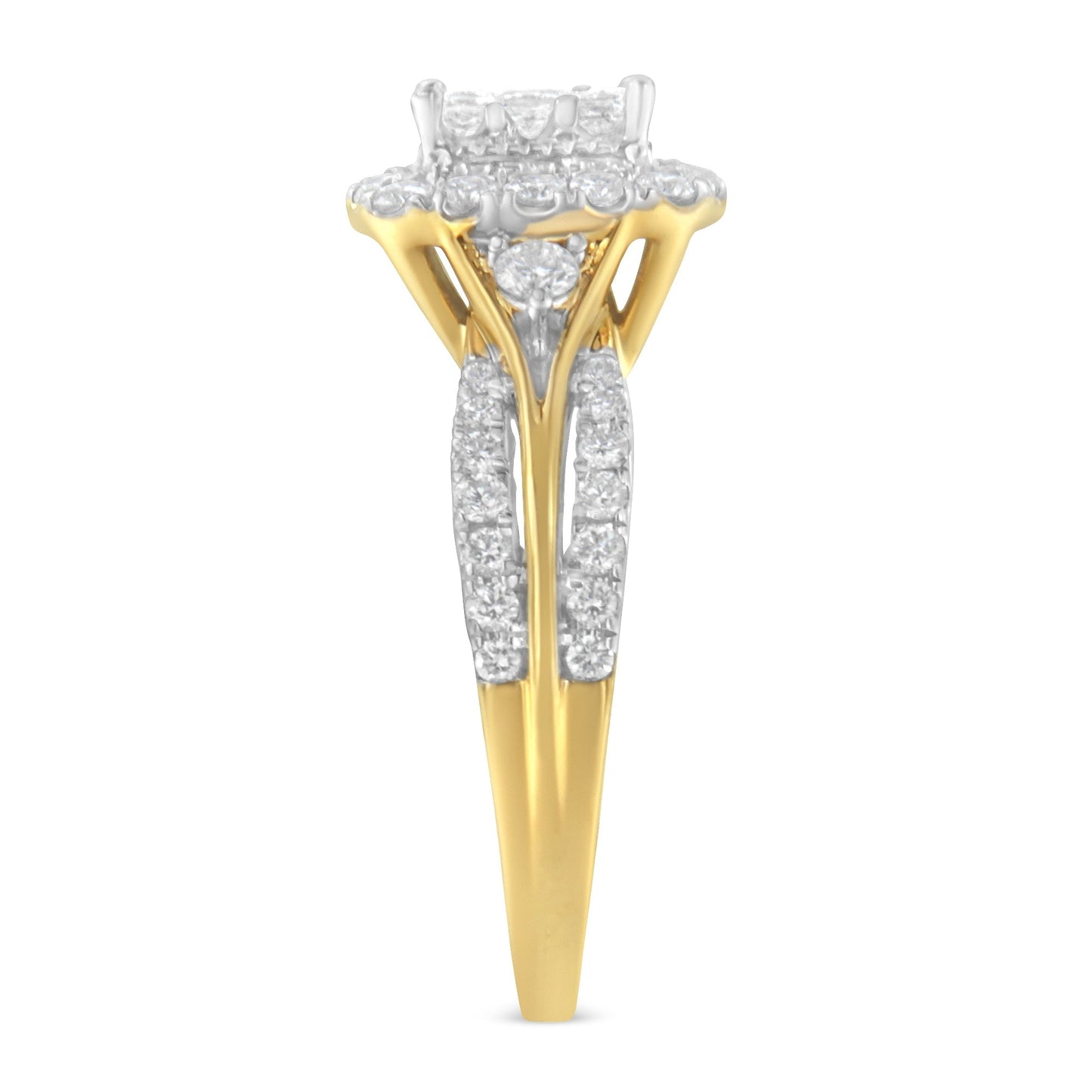 10K Yellow Gold 1.0 Cttw Diamond Composite Cushion-Shape Halo 3-Band-Look Engagement Ring (H-I Color, SI1-SI2 Clarity) - Size 6-1/4 Otarealm