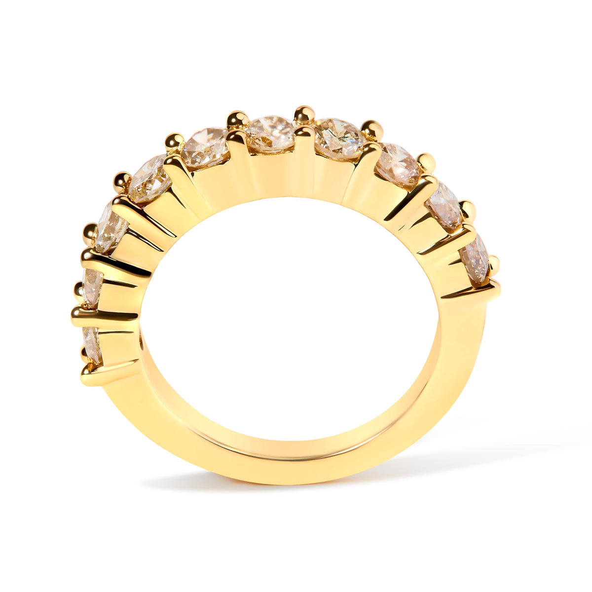 14K Yellow Gold Plated .925 Sterling Silver 2.0 Cttw Round Brilliant Cut Diamond 10 Stone Anniversary Band Ring (J-K Color, I1-I2 Clarity) - Size 6 Otarealm