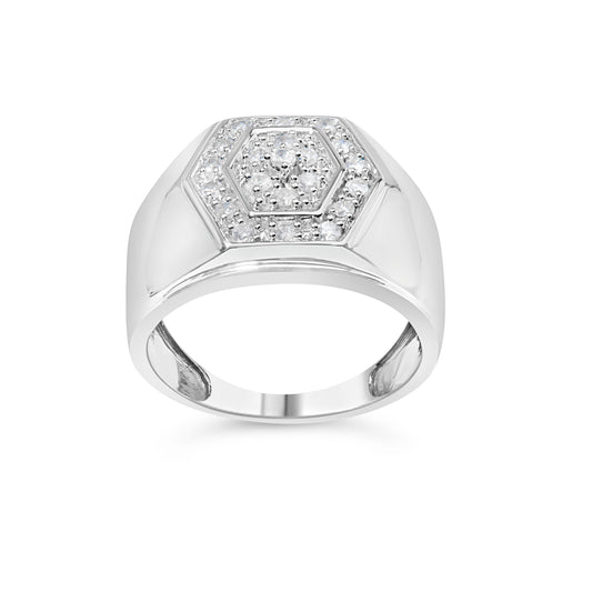 Men's .925 Sterling Silver 1/2 Cttw Multi-Diamond Hexagon Frame Ring (I-J Color, I3 Clarity) - Ring Size 10 Otarealm
