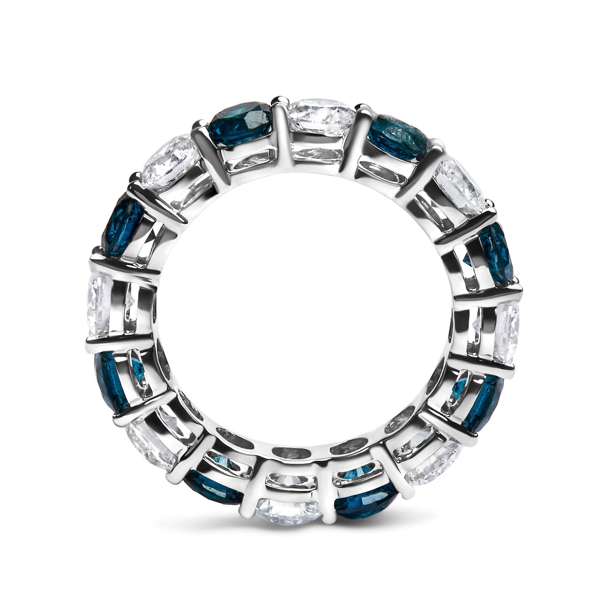 14K White Gold 6 1/4 Cttw Alternating Lab-Grown White and Natural Treated Blue Diamond Eternity Band Ring (F-G Color, VS1-VS2 Clarity) Otarealm