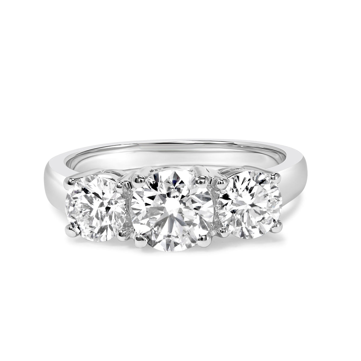 14K White Gold 2.00 Cttw Lab Grown Diamond 3 Stone Ring Band (F-G Color, VS1-VS2 Clarity) - Ring Size 7 Otarealm
