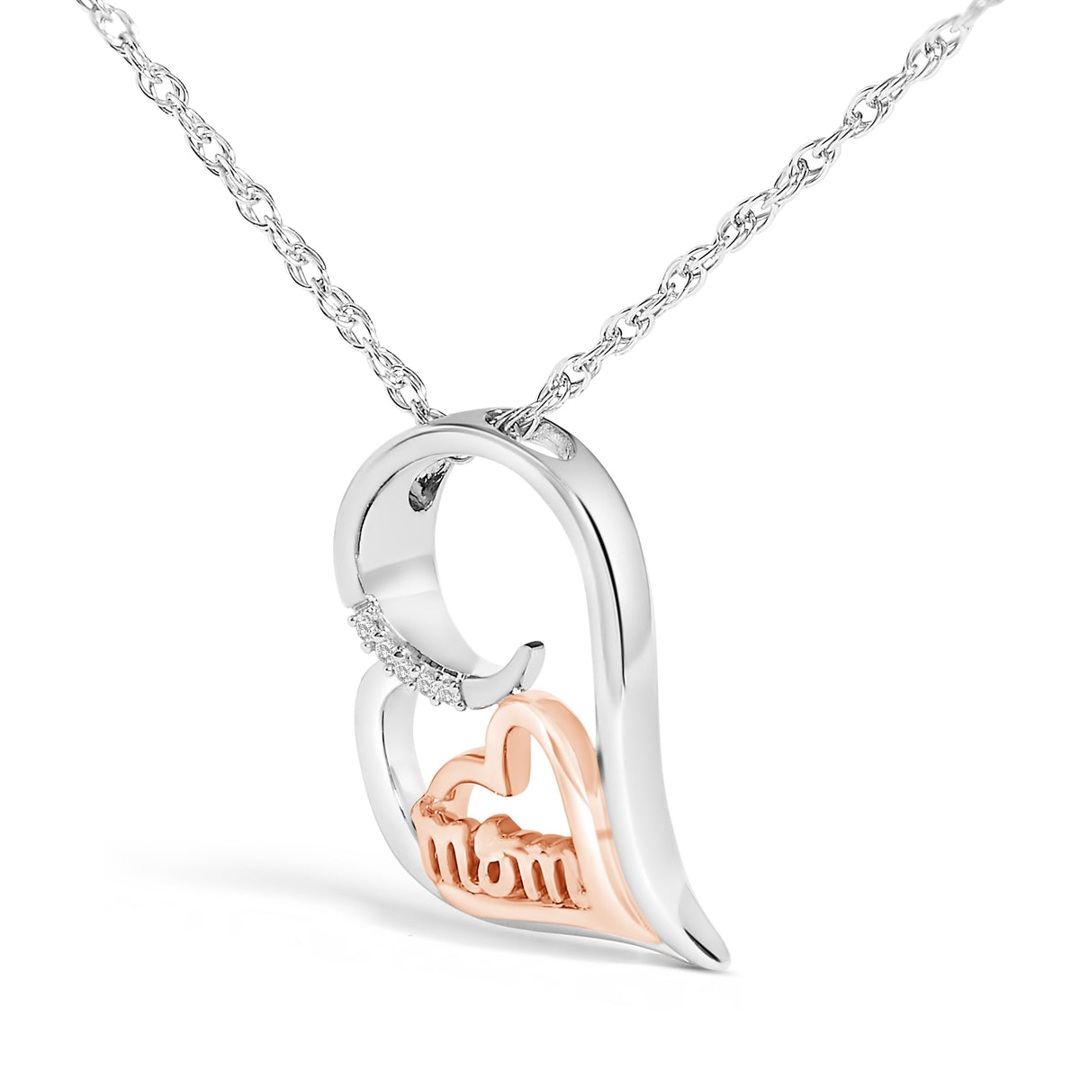 14K Rose Gold Plated Sterling Silver Diamond Accent Mom Heart Pendant Necklace Otarealm