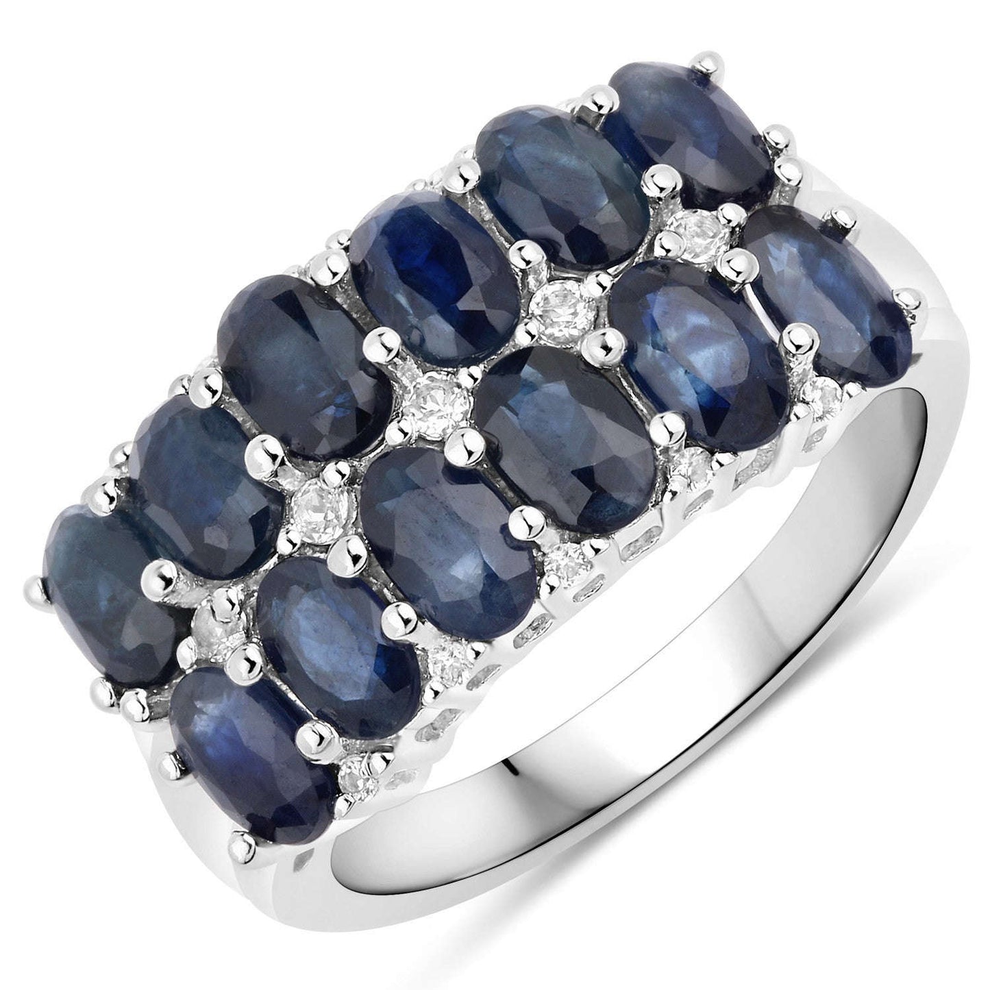 2.80 Carat Genuine Blue Sapphire and White Topaz .925 Sterling Silver Ring Otarealm