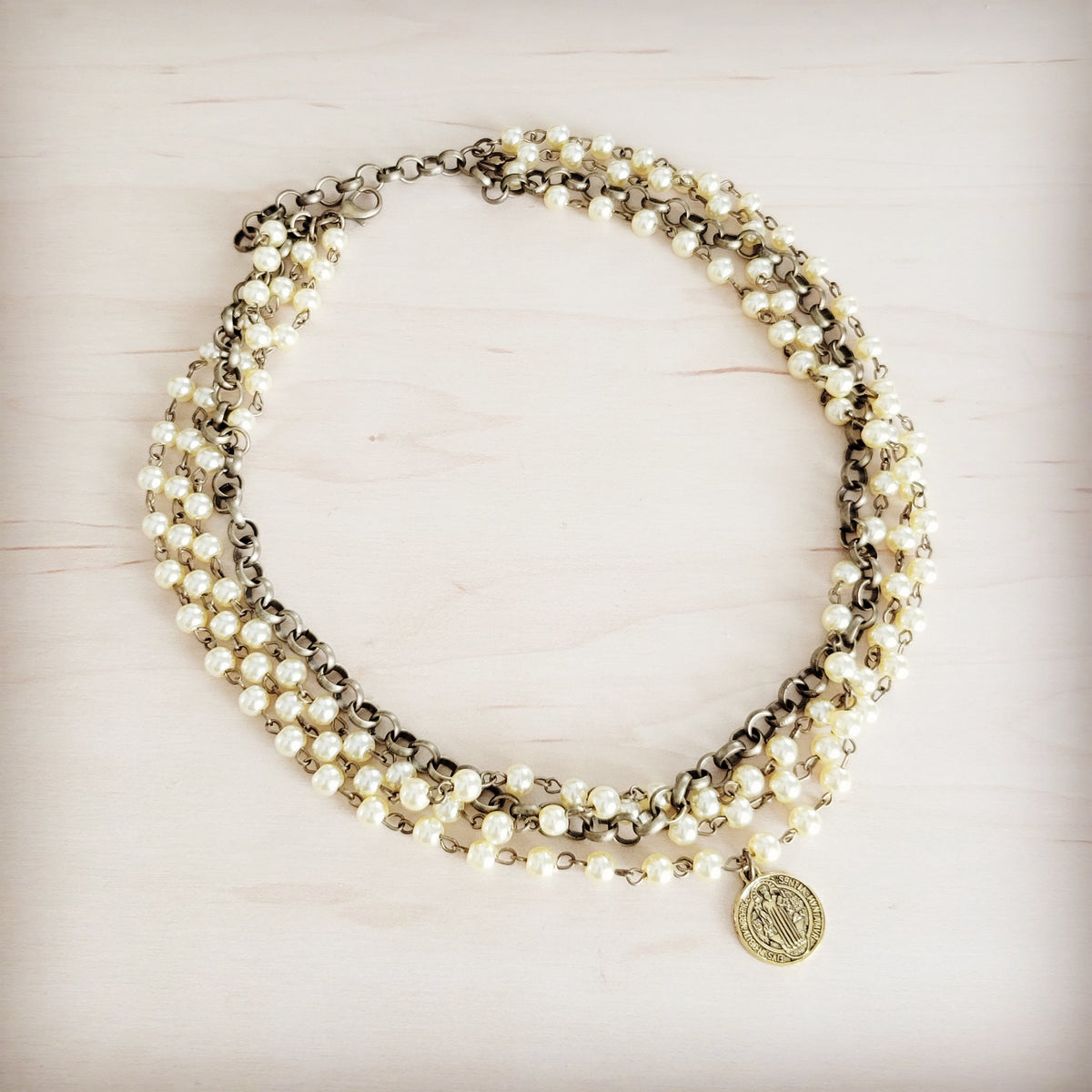 Champagne Pearl Beaded Collar Necklace w/ Pendant 263x