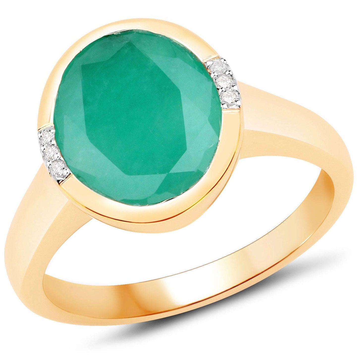 3.22 Carat Genuine Emerald and White Diamond 14K Yellow Gold Ring Otarealm