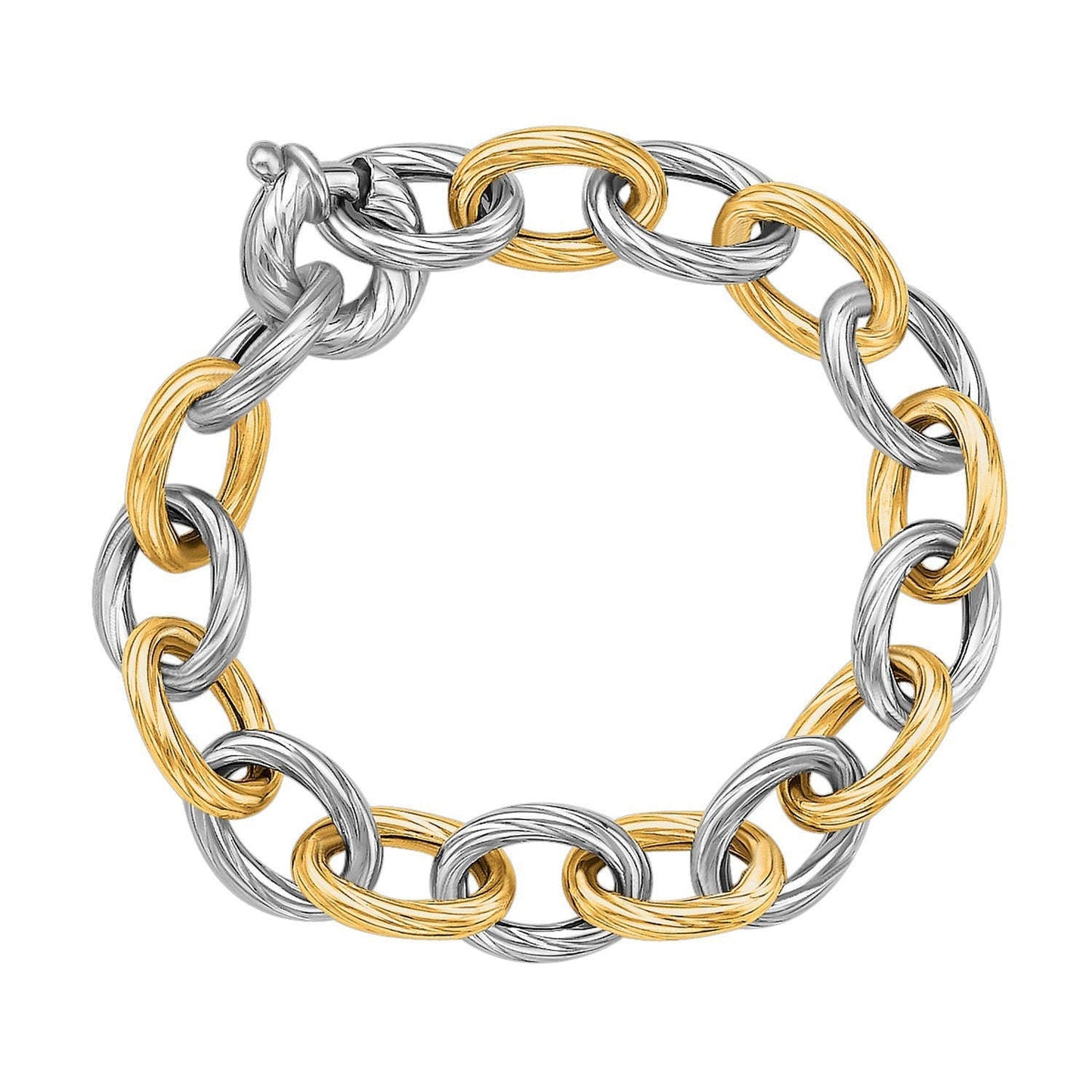 18k Yellow Gold and Sterling Silver Rhodium Plated Diamond Cut Chain Bracelet Otarealm