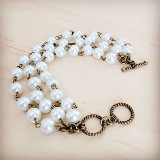 Pearl & Copper Triple Strand Bracelet 804a Otarealm