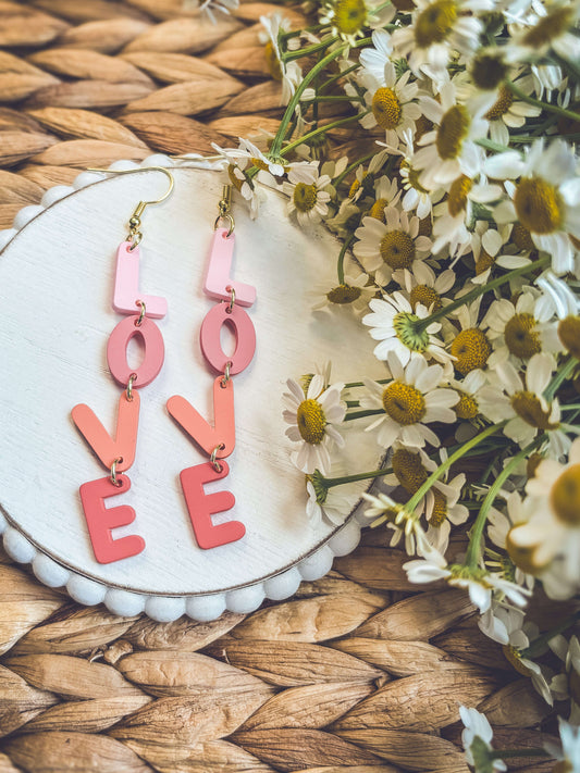 Adorable Pink L-O-V-E Earrings Otarealm