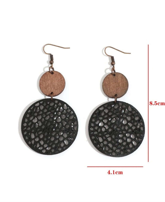 Beautiful Black Leather and Wood Earrings Otarealm
