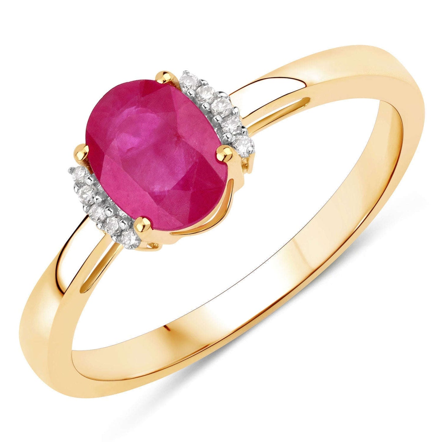 0.88 Carat Genuine Johnson Ruby and White Diamond 14K Yellow Gold Ring Otarealm