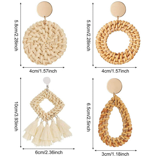 4-Pairs: Women's Rattan Earrings Otarealm