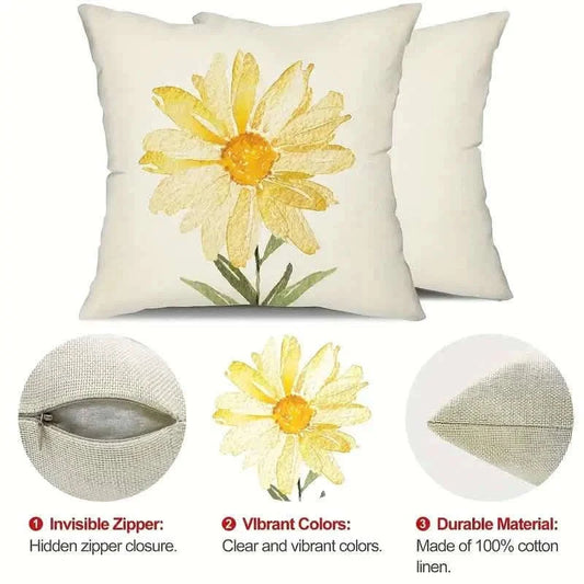 4-Pieces: Summer Flowers Printed Throw Pillow Cover Cushion Pillow Case Otarealm
