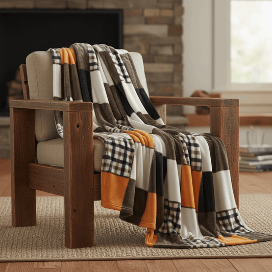 Tache Fall Orange Farmhouse Super Soft Micro Fleece Plaid Patchwork Plush Lightweight Bed Throw Blanket (4021) Otarealm