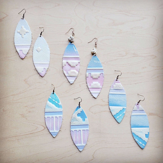 **Narrow Oval Leather Earrings in Pastel Navajo 224u Otarealm