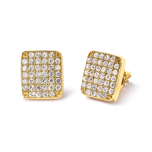 14K Yellow Gold 1/2 Cttw Diamond Square Shaped Composite Cluster Stud Earrings (I-J Color, I1-I2 Clarity)
