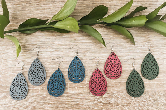 Set of Four Beautiful Carved Wood Earrings Otarealm