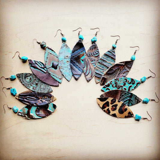 **Leather Oval Earrings in Turquoise Metallic w/ Turquoise Accent 207c