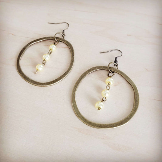 **Western Copper Hoop Earrings w/ Champagne Pearl Beads 200bu Otarealm