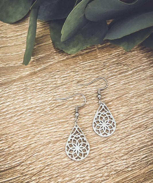 Beautiful Silver Floral Drop Earrings Otarealm