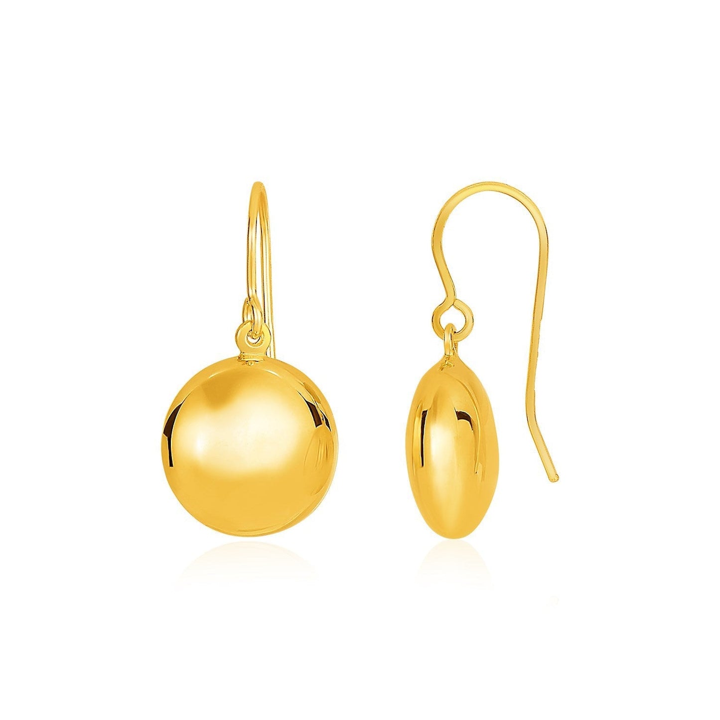 14k Yellow Gold Puffed Circle Shape Drop Earrings Otarealm