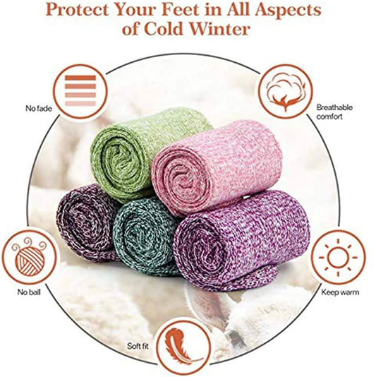 5-Pair: Women's Winter Socks Gift Box Free Size Thick Wool Soft Warm Casual Socks Otarealm