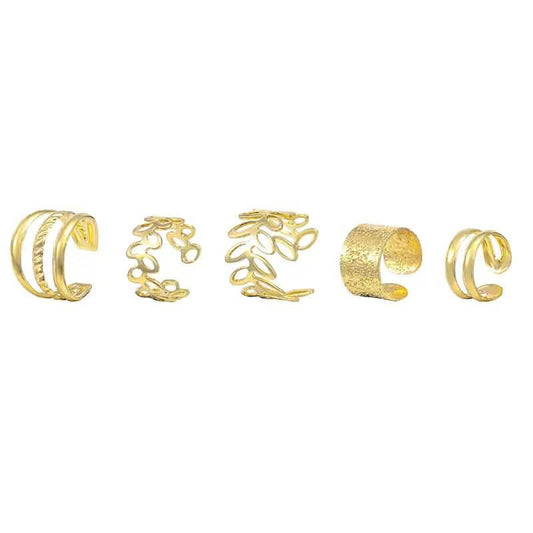 5-Pieces: Golden Leaf Cutout Ear Clips