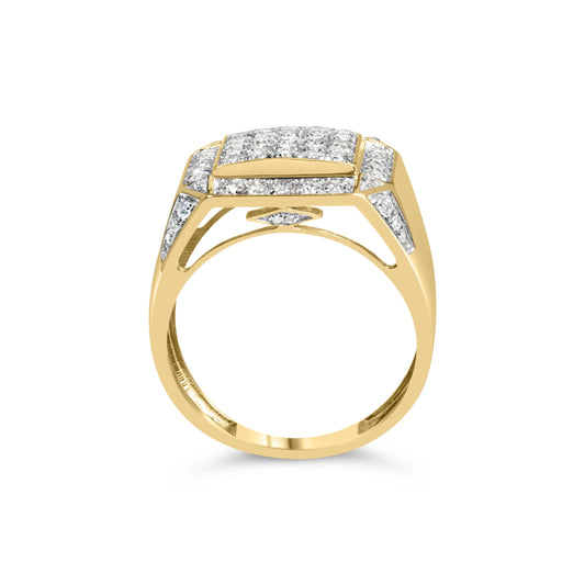 Men's 10K Yellow Gold 2 1/8 Cttw Diamond Composite Cluster Cocktail Ring Band Otarealm