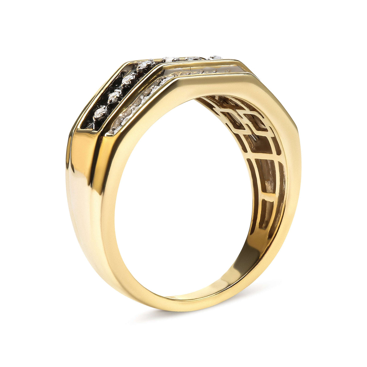 Men's 14K Yellow Gold Plated .925 Sterling Silver 1 1/2 Cttw White and Black Treated Diamond Cluster Ring (Black / I-J Color, I2-I3 Clarity) - Size 10 Otarealm