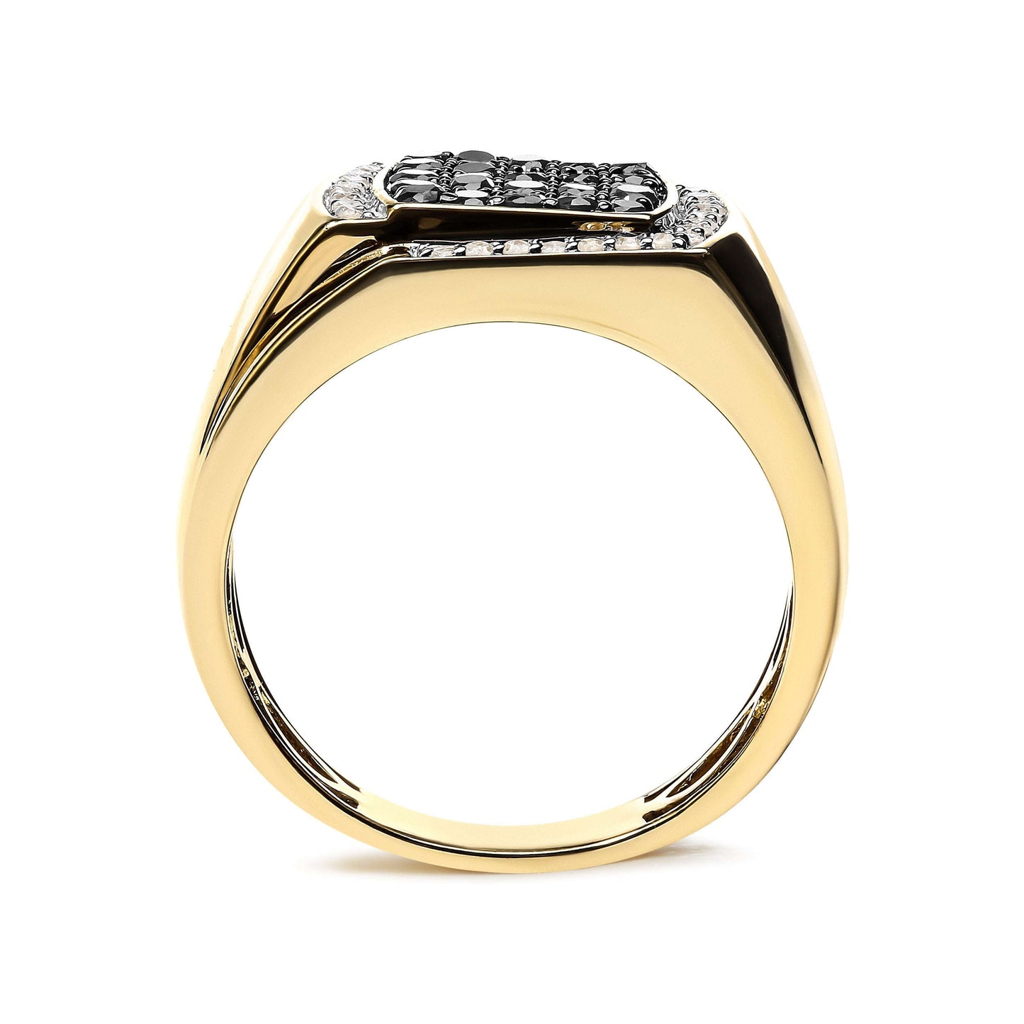 Men's 10K Yellow Gold 1.00 Cttw Cushion Cluster Black and White Diamond Statement Ring (I-J Color, I2-I3 Clarity) - Ring Size 10.5 Otarealm