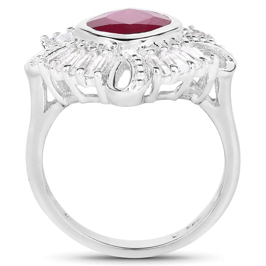 2.66 Carat Glass Filled Ruby and White Topaz .925 Sterling Silver Ring Otarealm