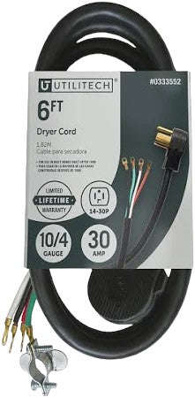 Utilitech 6-ft 4-Prong Black Dryer Appliance Power Cord Otarealm