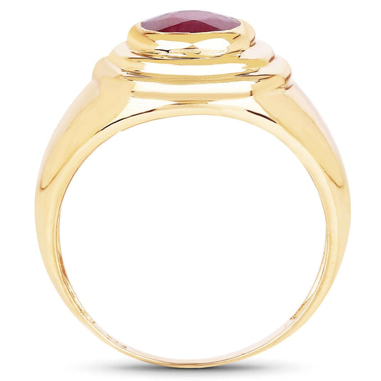 14K Yellow Gold Plated 1.65 Carat Genuine Glass Filled Ruby .925 Sterling Silver Ring Otarealm