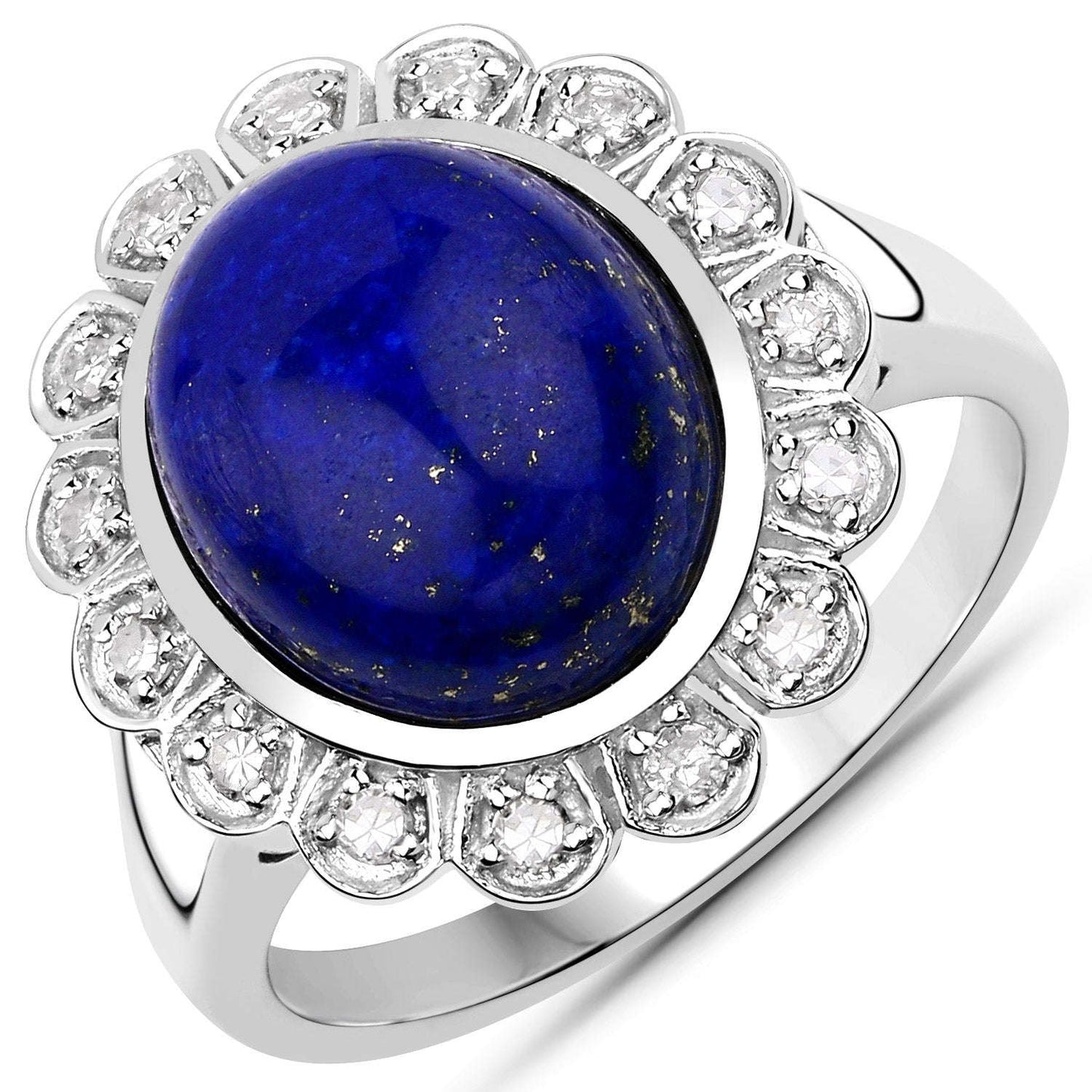5.65 Carat Genuine Lapis and White Diamond .925 Sterling Silver Ring Otarealm