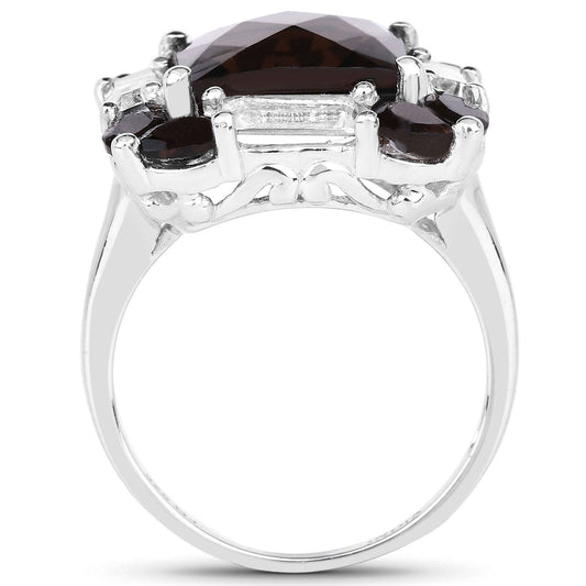 7.43 Carat Genuine Smoky Quartz & White Topaz .925 Sterling Silver Ring Otarealm