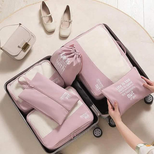 6-Pieces: Travel Luggage Organizers Set Packing Cubes with Shoe Bag Cosmetics Accessories Otarealm