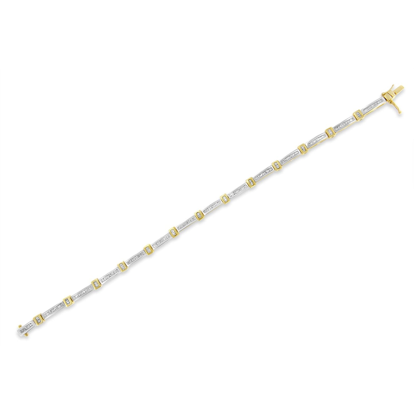 14K Yellow Gold 1.00 Cttw Baguette Diamond Channel Link Bracelet Otarealm
