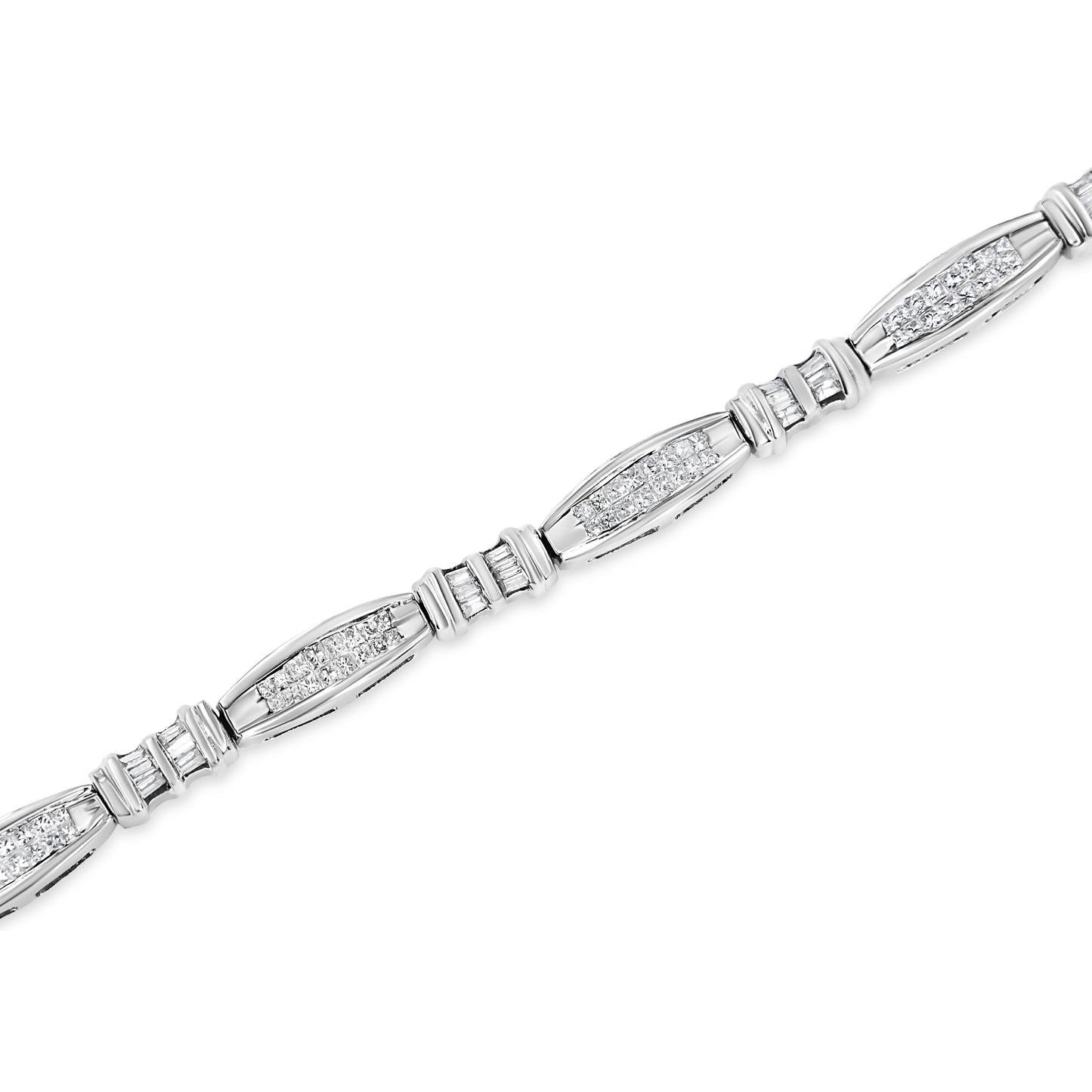 14K White Gold 2.0 Cttw Channel-Set Alternating Baguette and Princess-Cut Diamond Link Bracelet (H-I Color, SI2-I1 Clarity) - Size 7 Otarealm