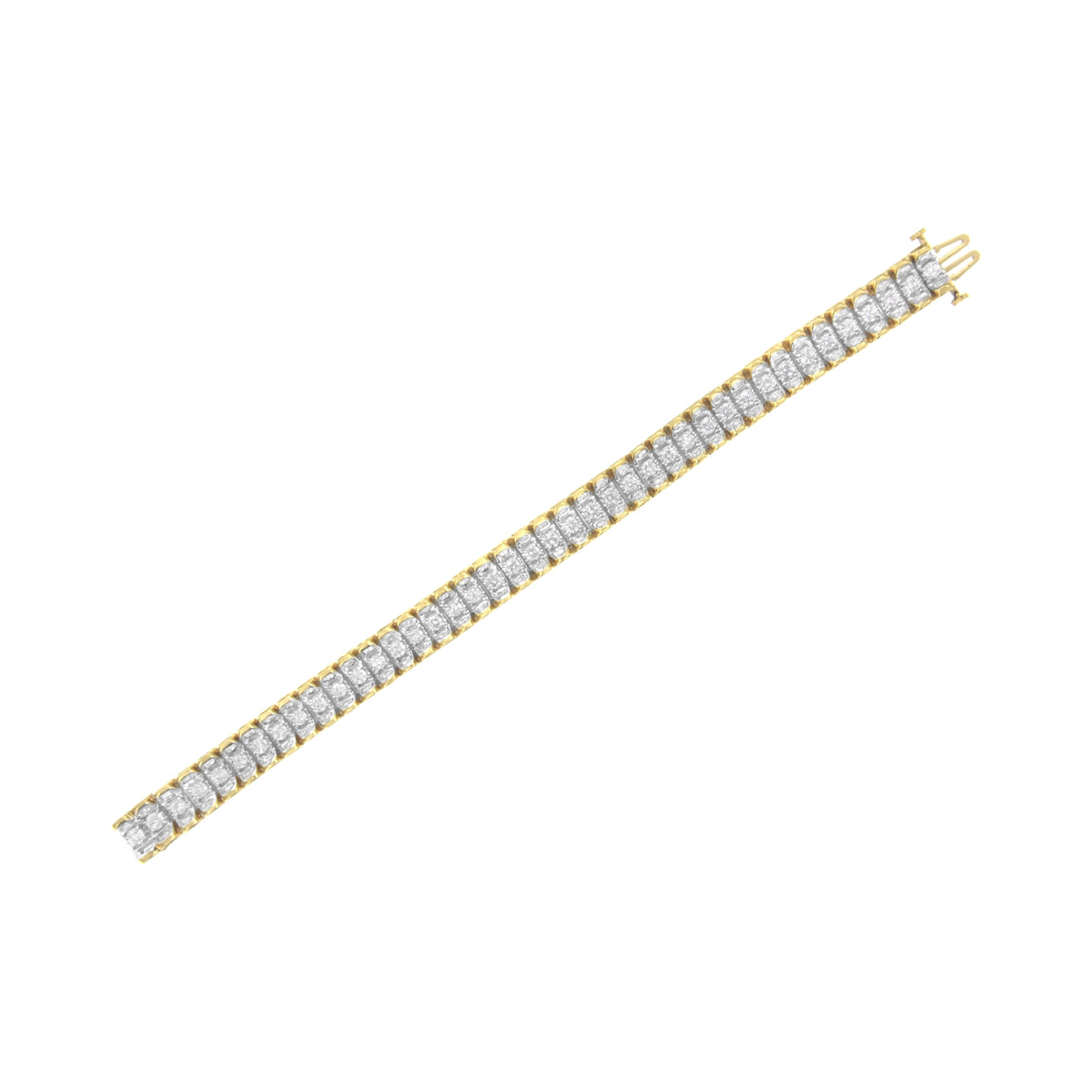 14K Yellow and White Gold 5.0 Cttw Round & Baguette Cut Diamond 7" Reflective Tennis Bracelet (H-I Color, I1-I2 Clarity) Otarealm