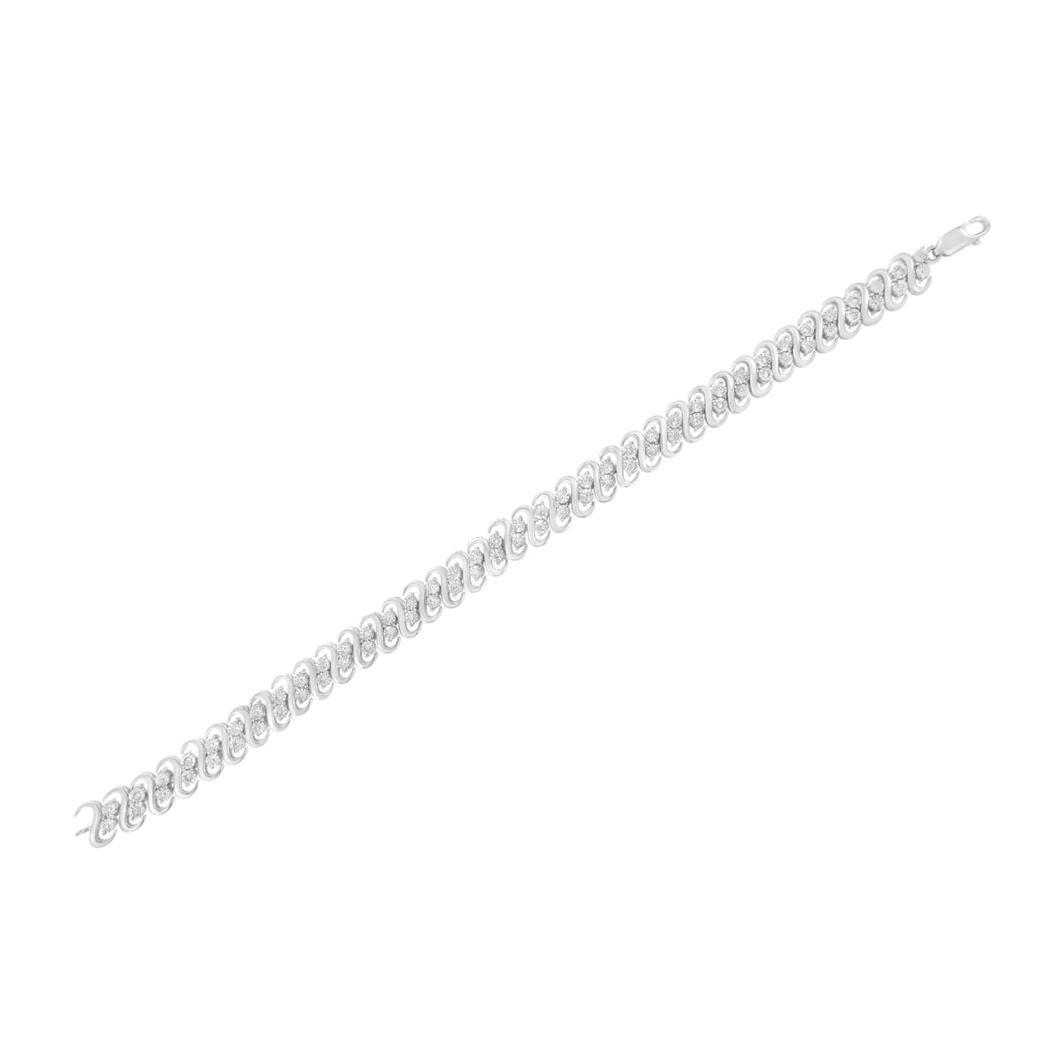 .925 Sterling Silver 1/4 cttw Round-Cut Diamond Double Row Wrapped S-Link Bracelet (I-J Color, I2-I3 Clarity) - Size 7.25" Otarealm