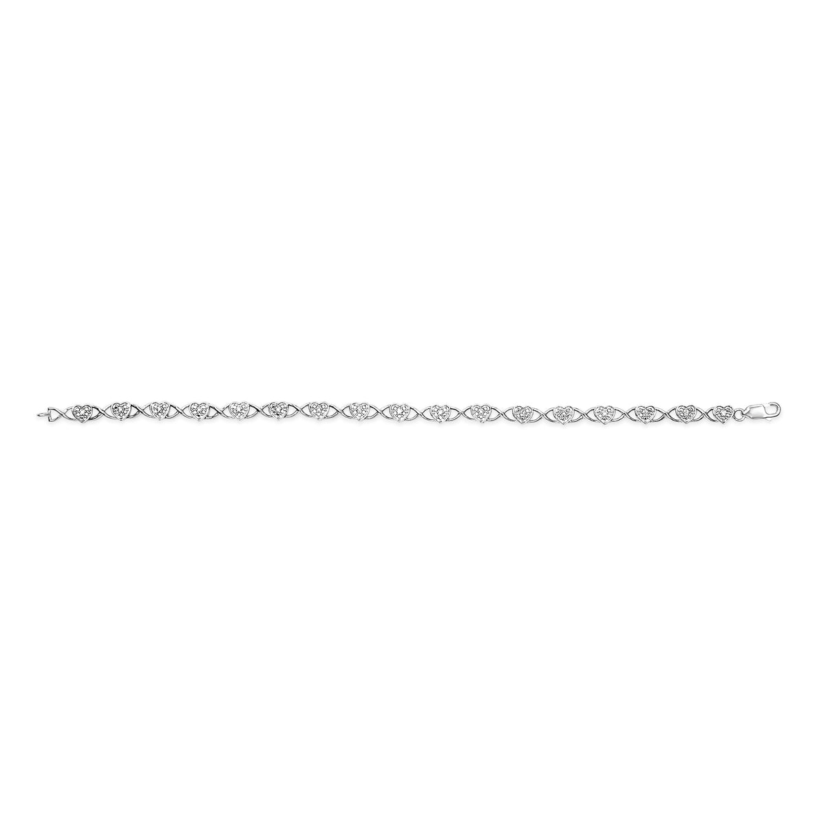 .925 Sterling Silver Diamond Accent Heart Link Bracelet (I-J Color, I3 Clarity) - 7.25" Otarealm
