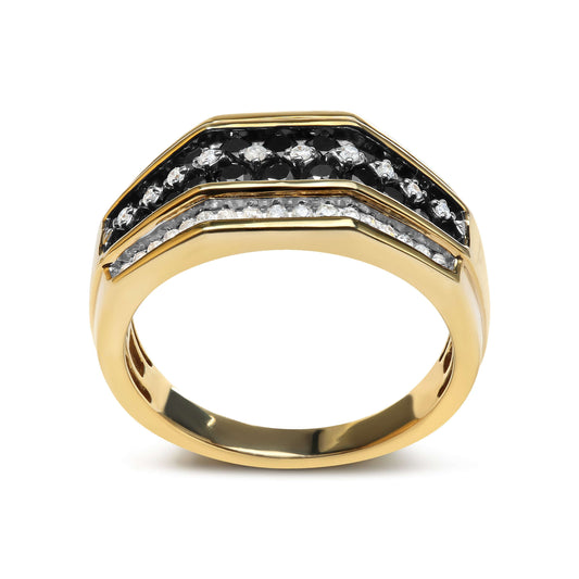 Men's 14K Yellow Gold Plated .925 Sterling Silver 1 1/2 Cttw White and Black Treated Diamond Cluster Ring (Black / I-J Color, I2-I3 Clarity) - Size 10 Otarealm