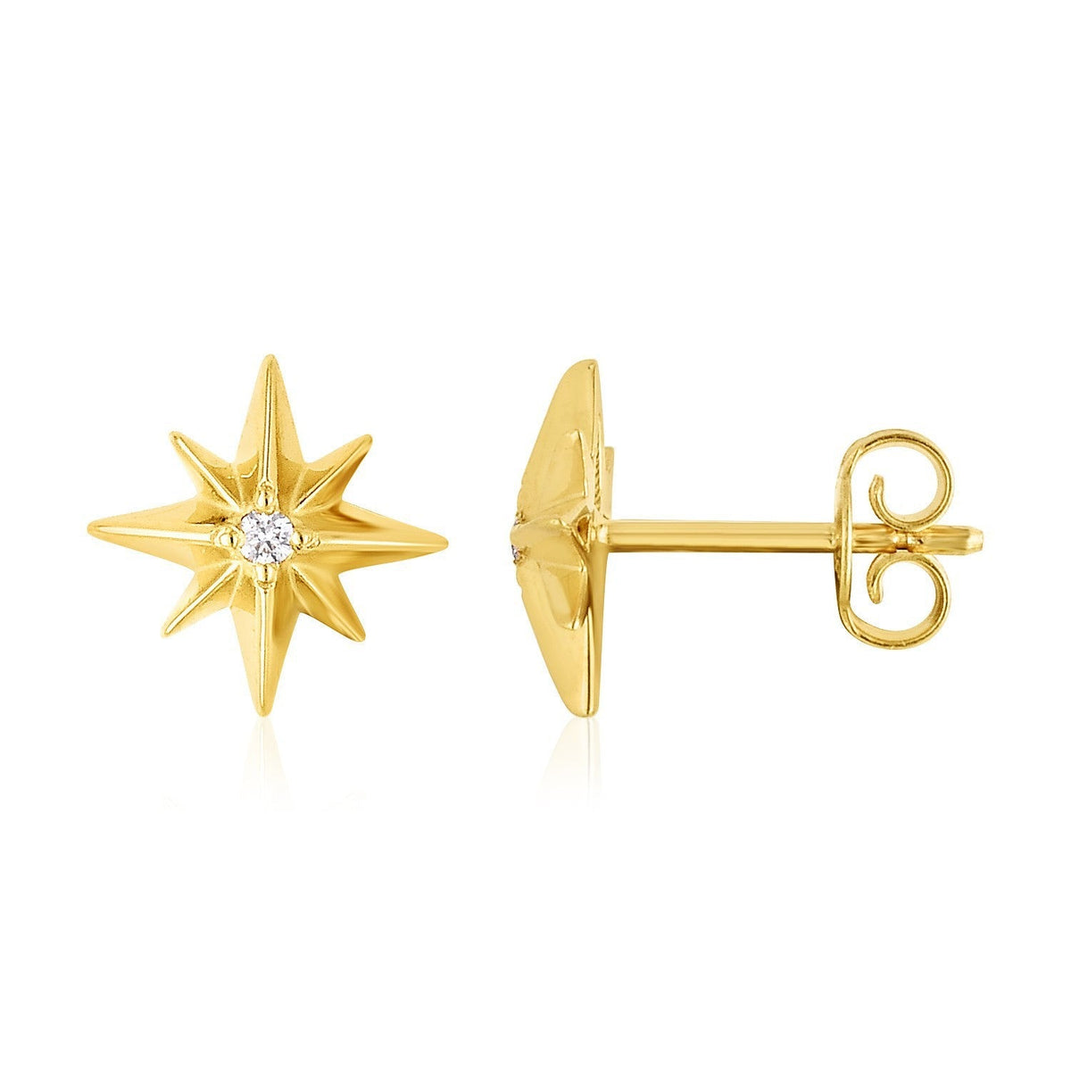 14K Yellow Gold High Polish North Star Diamond Earrings Otarealm