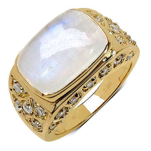 8.08 Carat Genuine White Rainbow Moonstone and White Topaz .925 Sterling Silver Ring Otarealm