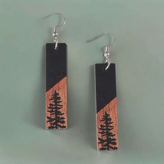 Beautiful Black and Wood Tree Earrings Otarealm