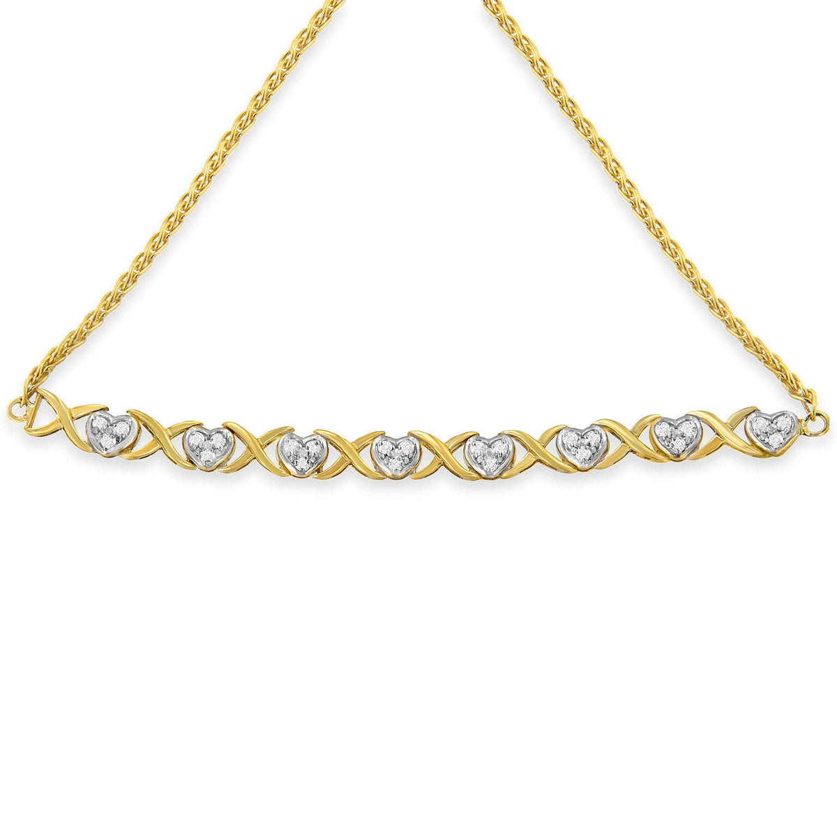 10K Yellow Gold over .925 Sterling Silver 1/10 Cttw Diamond Heart and X-Link 6â€-9†Adjustable Bolo Bracelet (H-I Color, I2-I3 Clarity) Otarealm