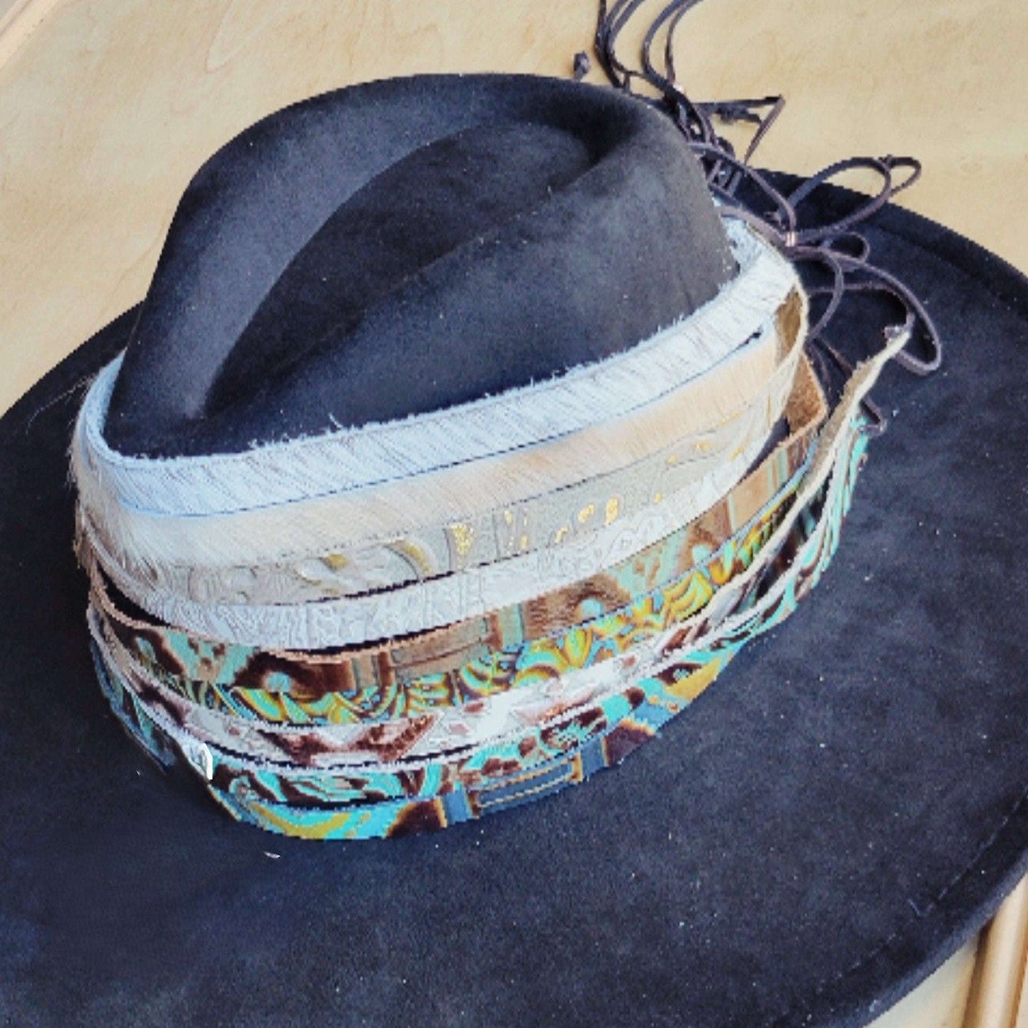 **Tan Steer Embossed Leather Hat Band Only w/ Turquoise 951uu Otarealm