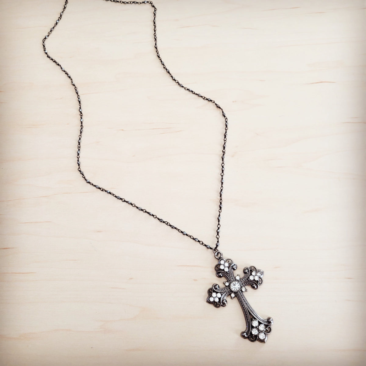 **Victorian Gilded Filigree Cross Necklace 257ly
