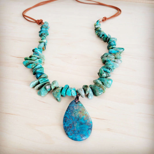 Natural Turquoise Chunky Necklace with Large Natural Pendant 250f Otarealm