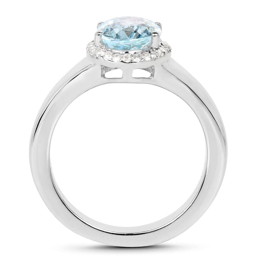 2.63 Carat Genuine Blue Topaz and White Topaz .925 Sterling Silver Ring