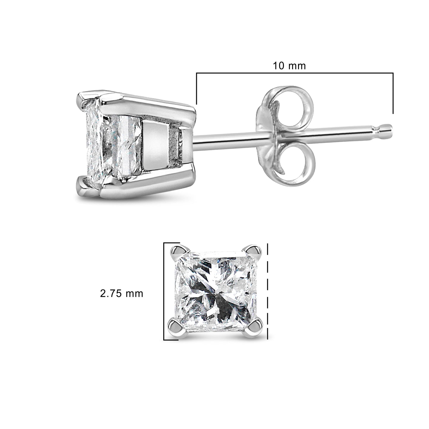 .925 Sterling Silver 1/4 Cttw Princess-Cut Diamond Solitaire Stud Earrings (H-I Color, I1-I2 Clarity) Otarealm